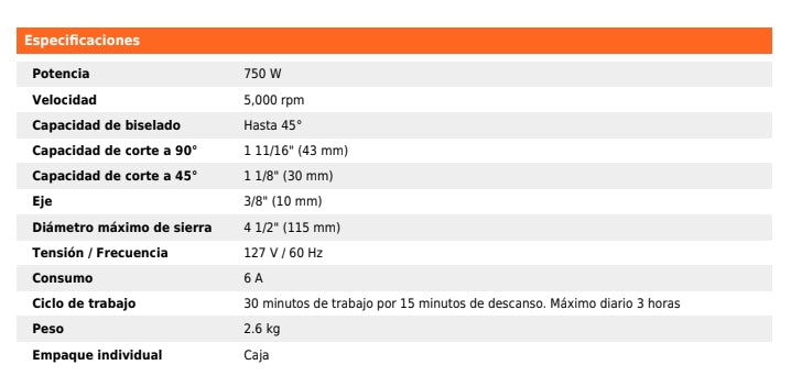 SIERRA CIRCULAR COMPACTA 4-1/2' 750 W, PROFESIONAL, TRUPER