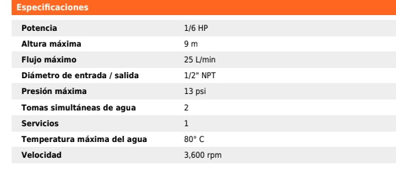 BOMBA PRESURIZADORA 1/6 HP, TRUPER