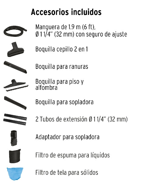 ASPIRADORA/SOPLADORA DE SÓLIDOS Y LÍQUIDOS 5 GAL, PLÁSTICA