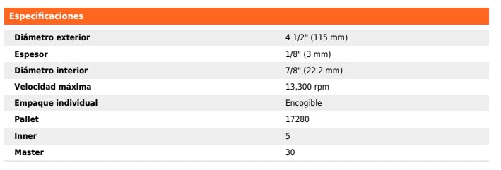 DISCO PARA CORTE DE METAL 4-1/2' TIPO 41, TRUPER EXPERT