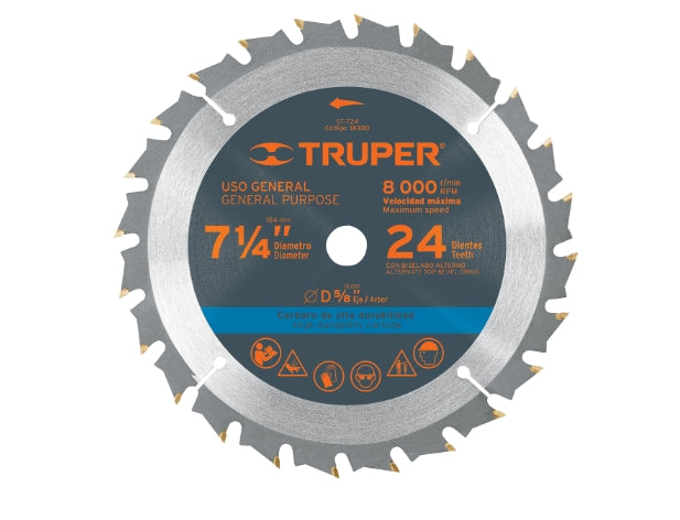 DISCO SIERRA 7- 1/4' PARA MADERA, 24 DIENTES CENTRO 5/8'