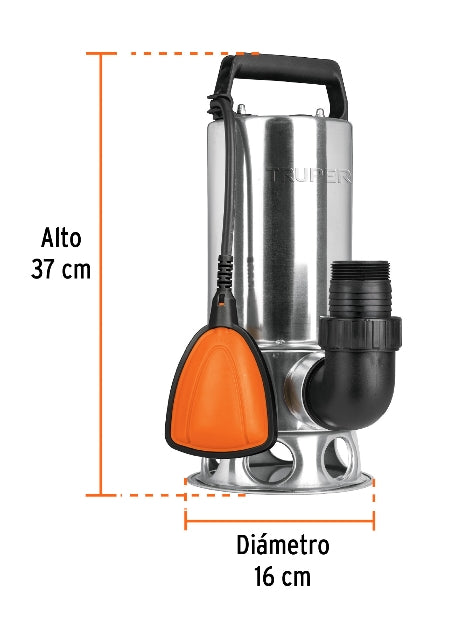 BOMBA SUMERGIBLE METÁLICA PARA AGUA SUCIA 1-1/2 HP, TRUPER