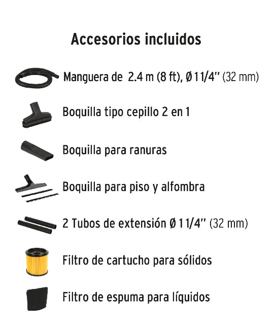 ASPIRADORA DE SÓLIDOS Y LÍQUIDOS DE 5 GAL EN ACERO INOX
