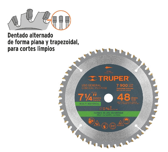 DISCO SIERRA 7-1/4' MULTIMATERIAL, 48 DIENTES CENTRO