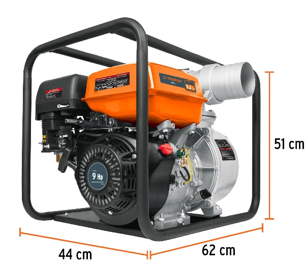 MOTOBOMBA AUTOCEBANTE 4' X 4' A GASOLINA 9 HP, TRUPER