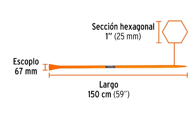 BARRETA PARA TIERRA DURA 1'X150 CM, ESCOPLO 67 MM, TRUPER