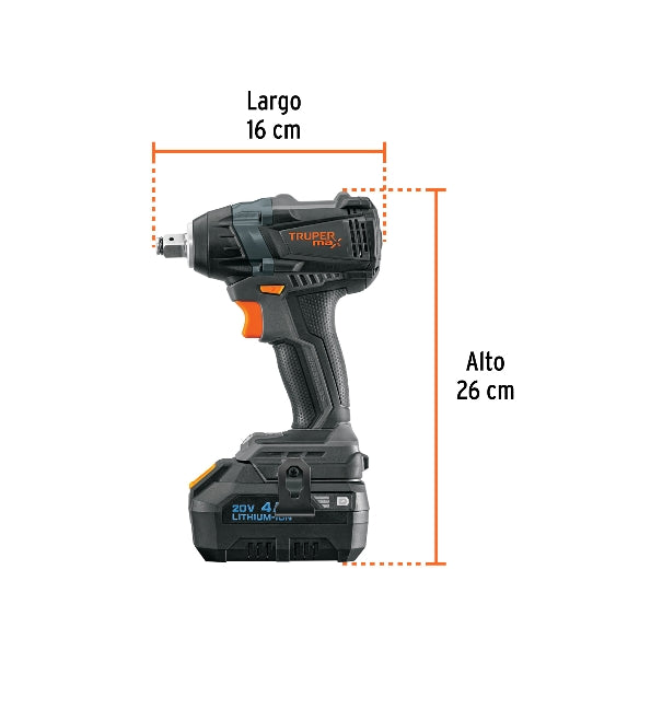 LLAVE DE IMPACTO INALÁMBRICA 1/2', 20 V, SIN CARBONES