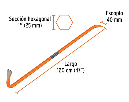 BARRETA DE UÑA DE 1' X 120 CM, TRUPER
