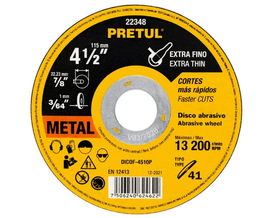 DISCO TIPO 41 DE 4-1/2' X 1 MM CORTE FINO DE METAL, PRETUL