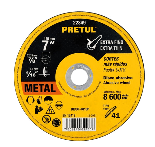 DISCO TIPO 41 DE 7' X 1.5 MM CORTE FINO DE METAL, PRETUL