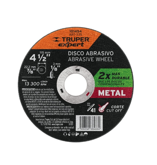 DISCO PARA CORTE DE METAL 4-1/2' TIPO 41, TRUPER EXPERT