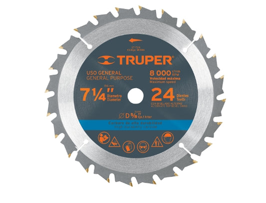DISCO SIERRA 7- 1/4' PARA MADERA, 24 DIENTES CENTRO 5/8'