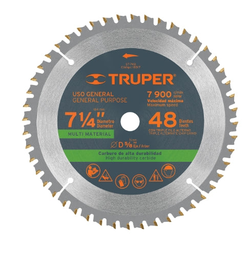 DISCO SIERRA 7-1/4' MULTIMATERIAL, 48 DIENTES CENTRO