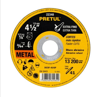 DISCO TIPO 41 DE 4-1/2' X 1.6 MM CORTE FINO DE METAL, PRETUL