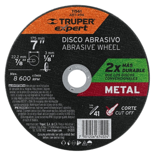 DISCO PARA CORTE DE METAL, TIPO 41, DIÁMETRO 7' EXPERT