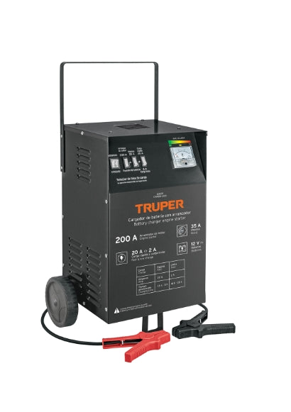 CARGADOR DE 200 A PARA BATERÍAS DE 12 V, CON RUEDAS, TRUPER