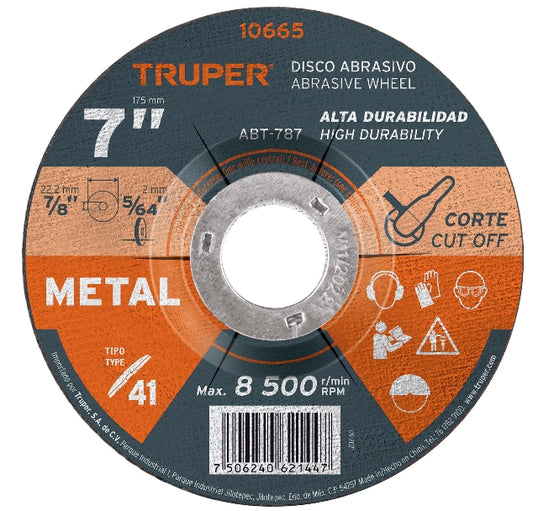 DISCO DE 7' PARA CORTE DE METAL, TIPO 41, TRUPER